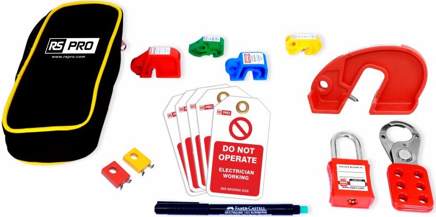 RS PRO Black/Blue/Red/White/Yellow 6-Lock Metal Lockout Kit