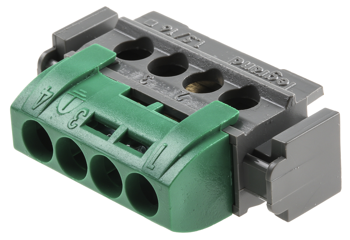 Legrand Distribution Block, 4 Way, 1.5 → 16mm², 80A, 400 V ac, Green