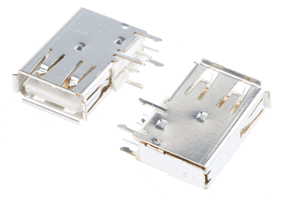 Amphenol Communications Solutions Right Angle, Through Hole, Socket- Single Port Type A 2.0 USB Connector