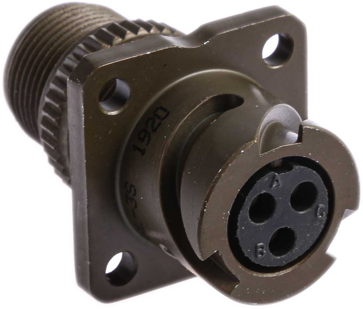 Amphenol Limited, 97B, Brass 3 Way Wall Mount MIL Spec Circular Connector Receptacle, Socket Contacts,Shell Size 10SL,