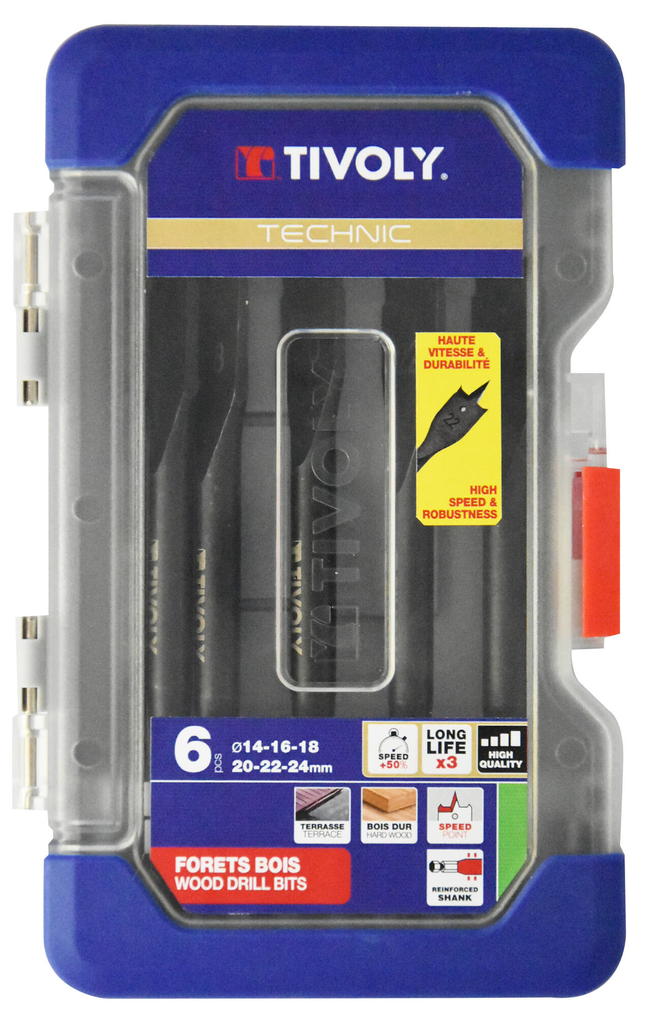 Tivoly 6-Piece Wood Drill Bit Set for Wood, 24mm Max, 14mm Min, HCS Bits