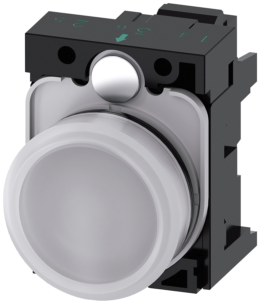 Siemens, SIRIUS ACT 3SU11, Panel Mount White LED Indicator, 22mm Cutout, Round, 24V ac/dc