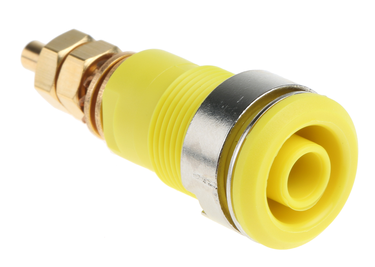 Staubli Yellow Female Banana Socket, 4 mm Connector, Solder Termination, 32A, 1000V, Gold Plating