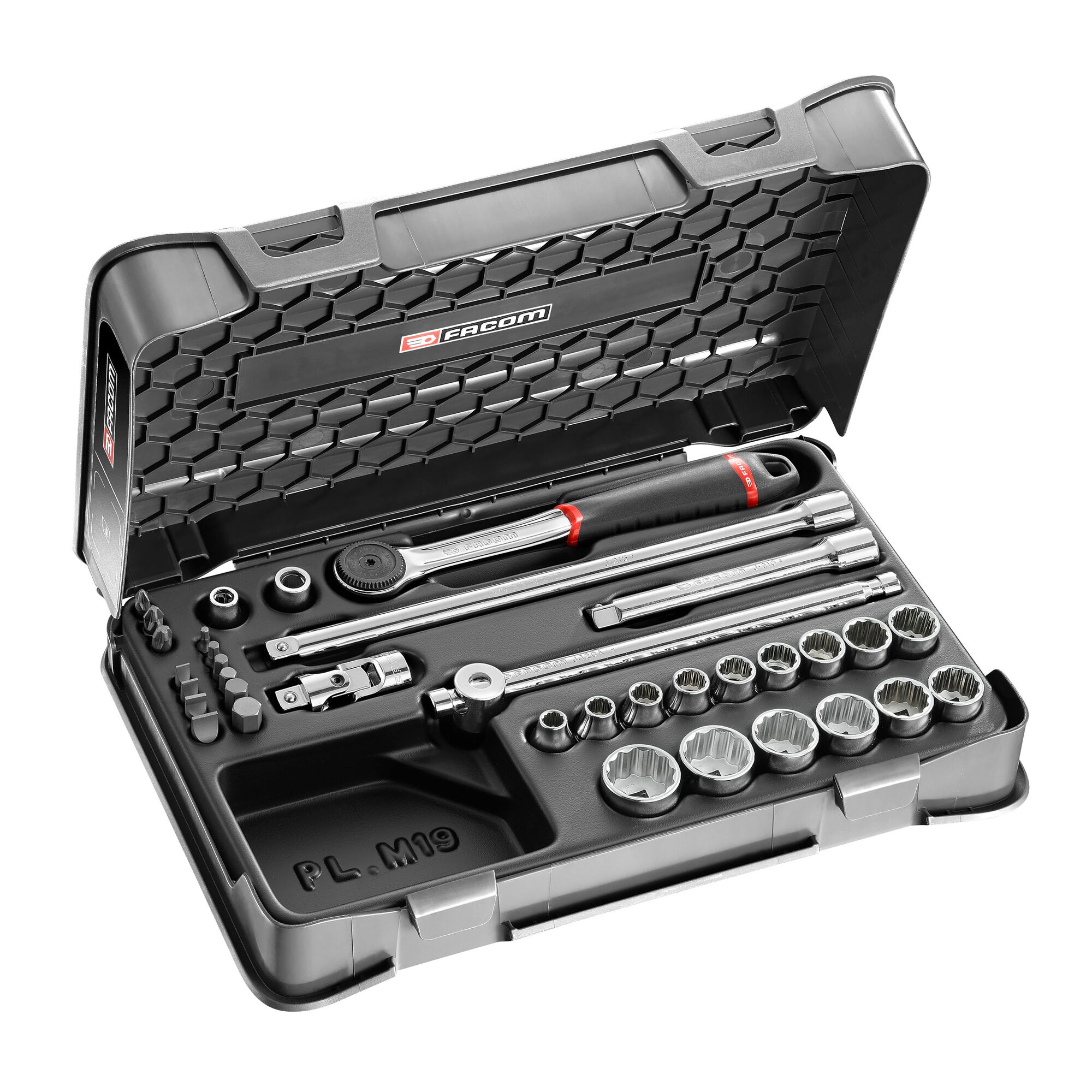 Facom 35-Piece Metric 3/8 in Standard Socket/Bit Set with Ratchet, 12 point