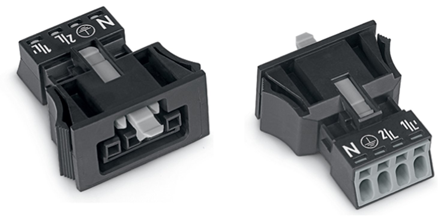 WAGO 890 Series Female Lighting Connector, 4-Pole, Female, 4-Way, Snap-In, 16A, IP40