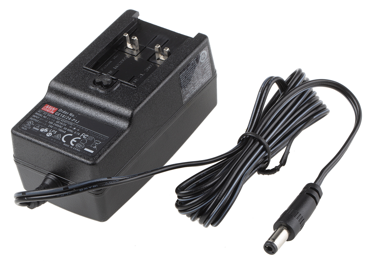 MEAN WELL 18W Plug-In AC/DC Adapter 24V dc Output, 750mA Output