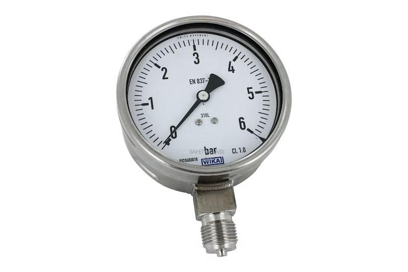 WIKA G 1/2 Analogue Pressure Gauge 6bar Bottom Entry 100mm Outside Diameter