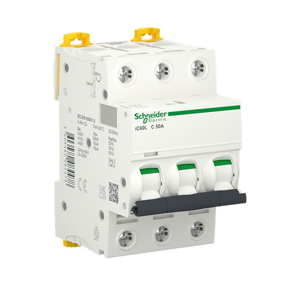 Schneider Electric Acti9 A9F MCB, 3P, 50A Curve C, 440V AC, 180V DC, 70 kA Breaking Capacity