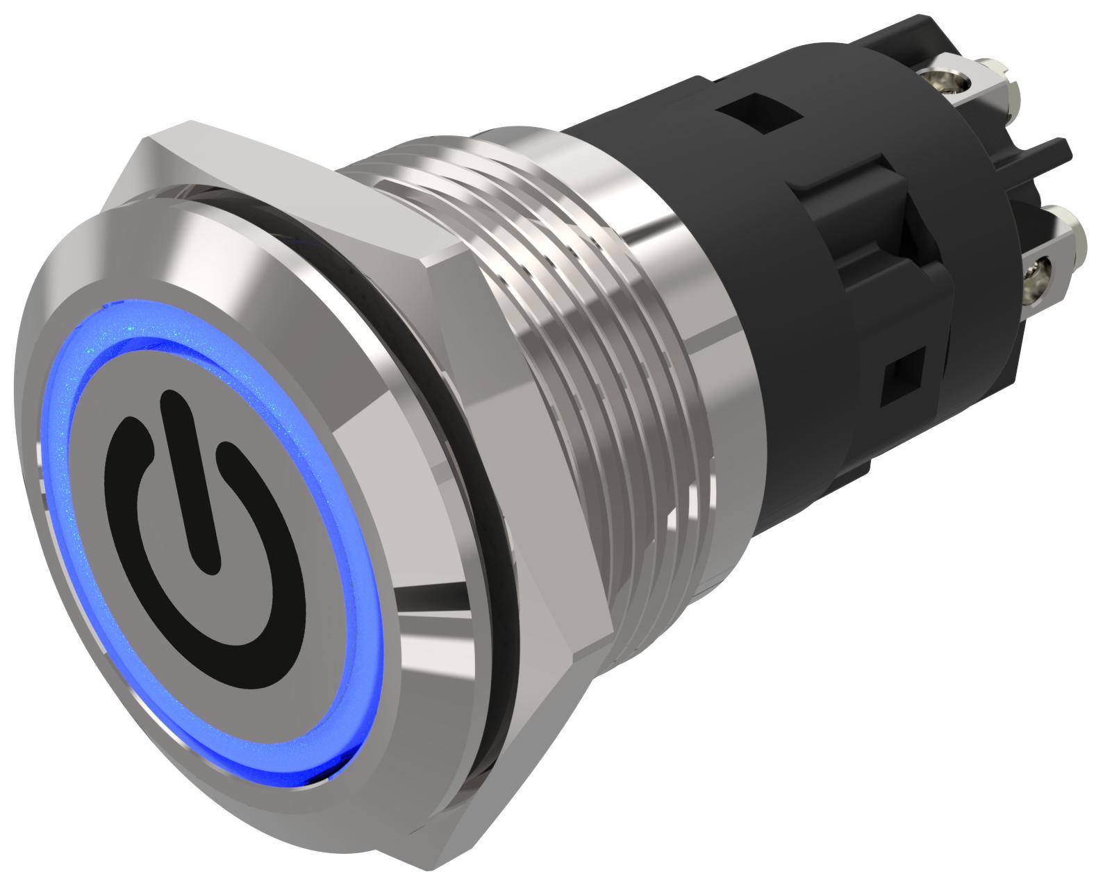 EAO 82 Series Illuminated Illuminated Push Button Switch, Momentary, Panel Mount, 19mm Cutout, SPDT, Blue LED, 240V,
