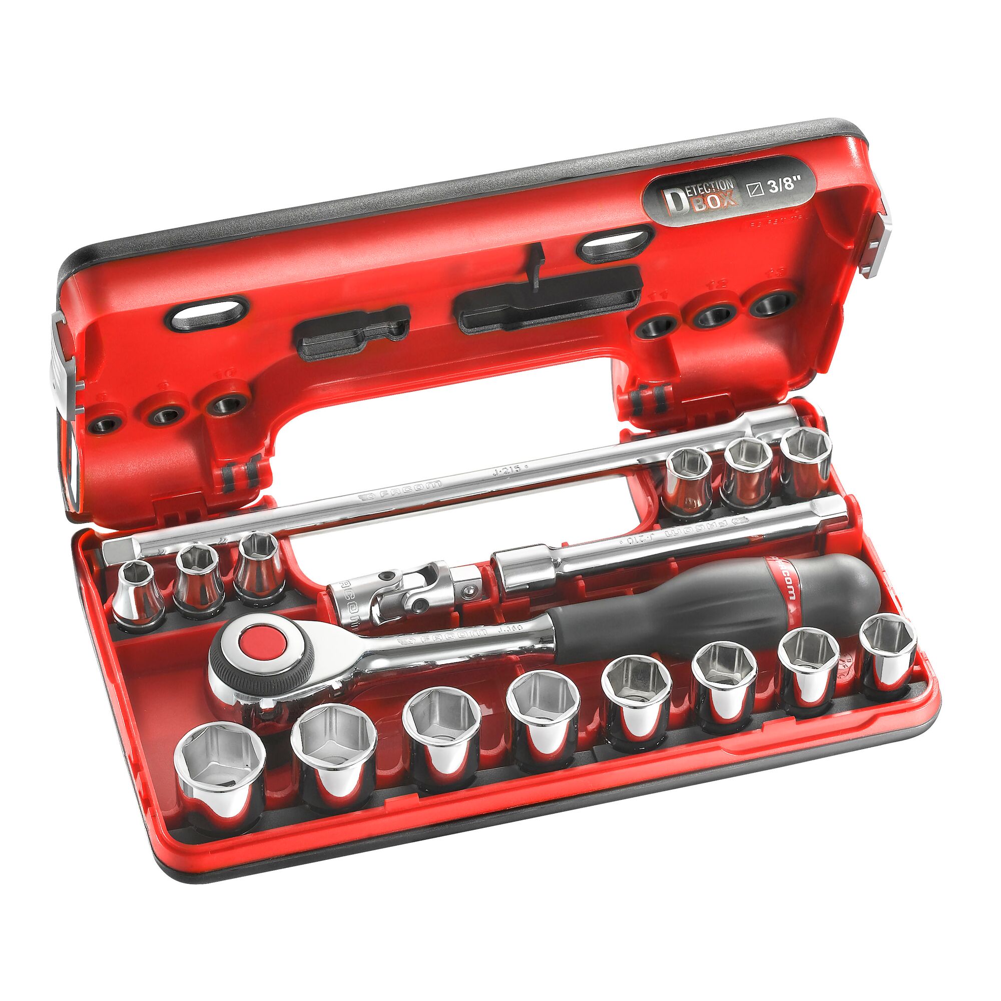 Facom 18-Piece Metric 3/8 in Standard Socket Set with Ratchet, 6 point