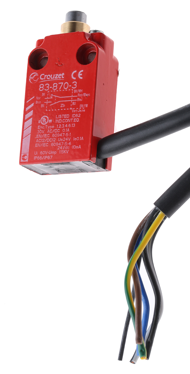 Crouzet Plunger Limit Switch, NO/NC, IP66, IP67, Metal Housing, 30V ac Max, 100mA Max