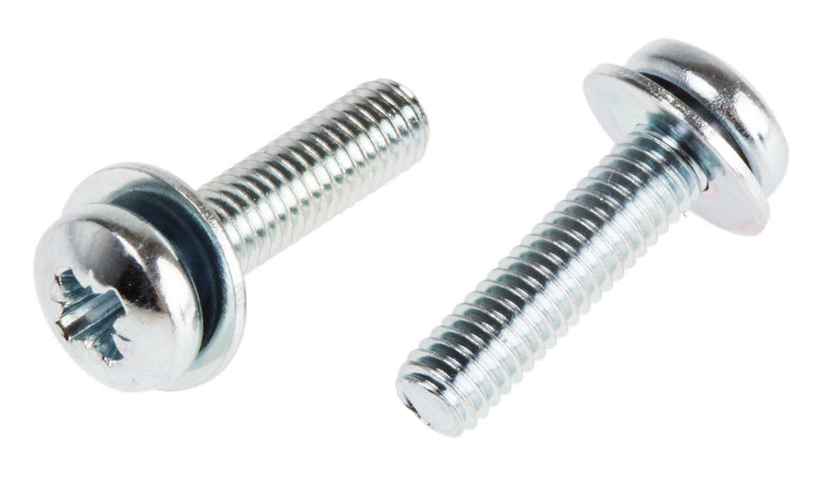 RS PRO M3 x 12mm Zinc Plated Steel Pan Head Sems Screw, Plain Washer
