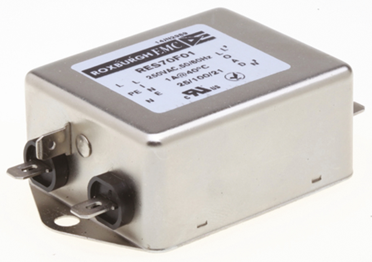 Roxburgh EMC, RES70 1A 250 V ac DC → 400Hz, Chassis Mount RFI Filter, Fast-On, Single Phase