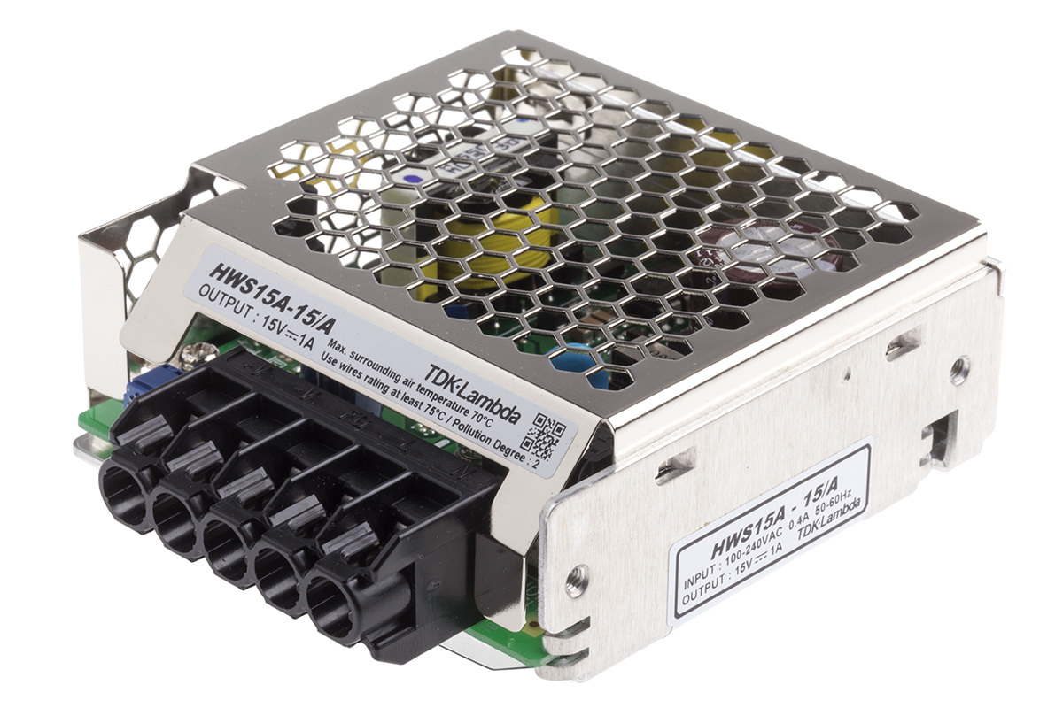 TDK-Lambda Switching Power Supply, HWS15A-15/A, 15V dc, 1A, 15W, 1 Output, 120 → 370 V dc, 85 → 265 V ac