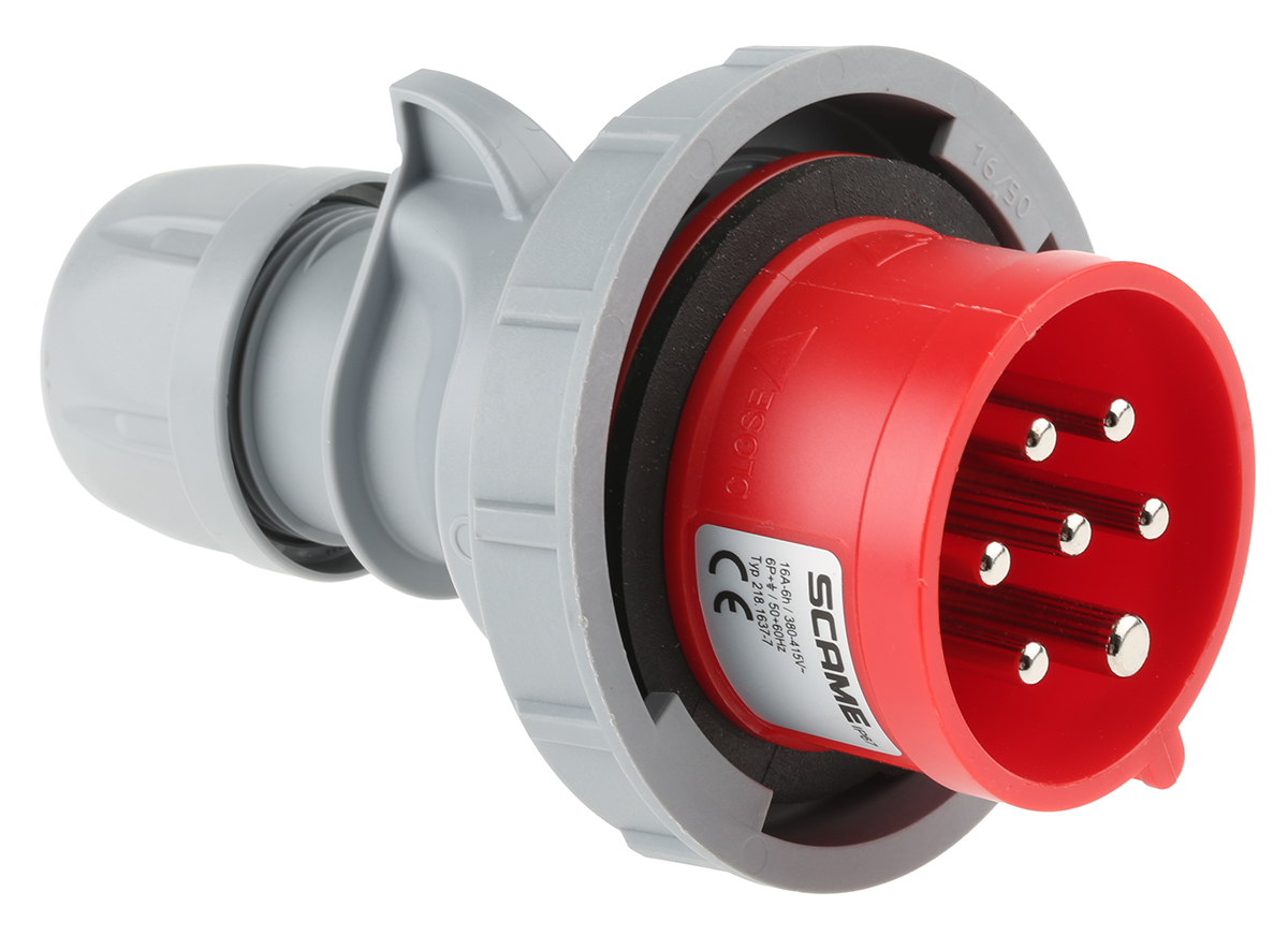 Scame, Optima Seven IP66, IP67 Red Cable Mount 6P + E Industrial Power Plug, Rated At 16A, 415 V