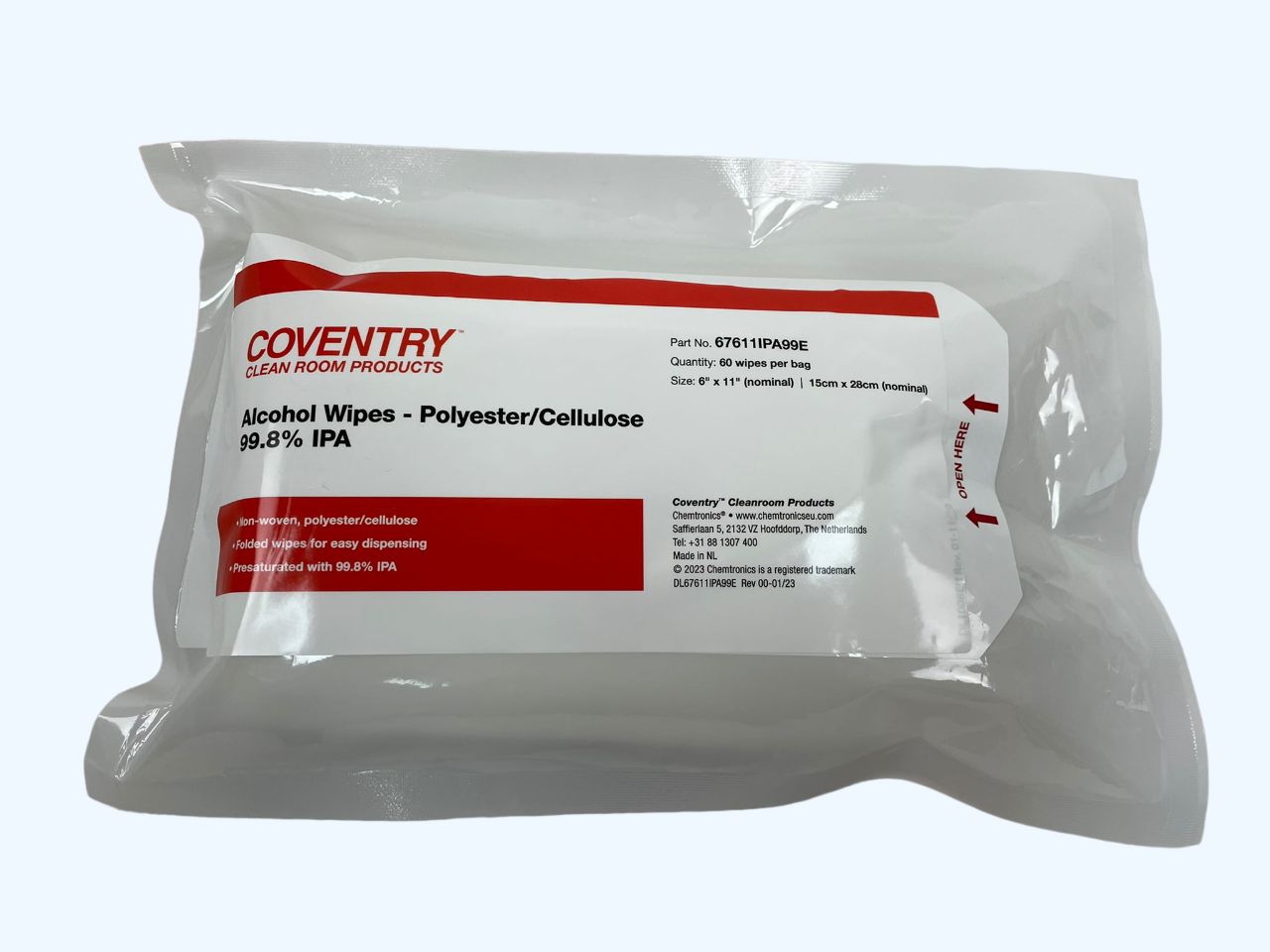 Chemtronics Coventry Econowipes Wet Cleaning Wipes, Bag of 60, 150 x 280mm