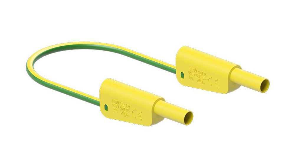 Staubli Test lead, 19A, 600 → 1000V, Green/Yellow, 200cm Lead Length
