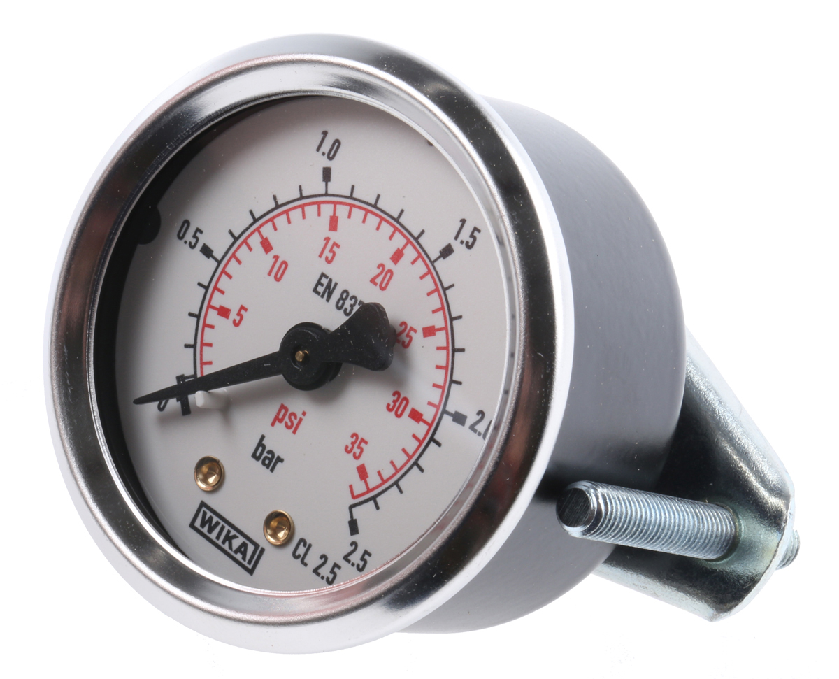 WIKA Analogue Pressure Gauge 2.5bar Back Entry 50mm Outside Diameter, With RS Calibration