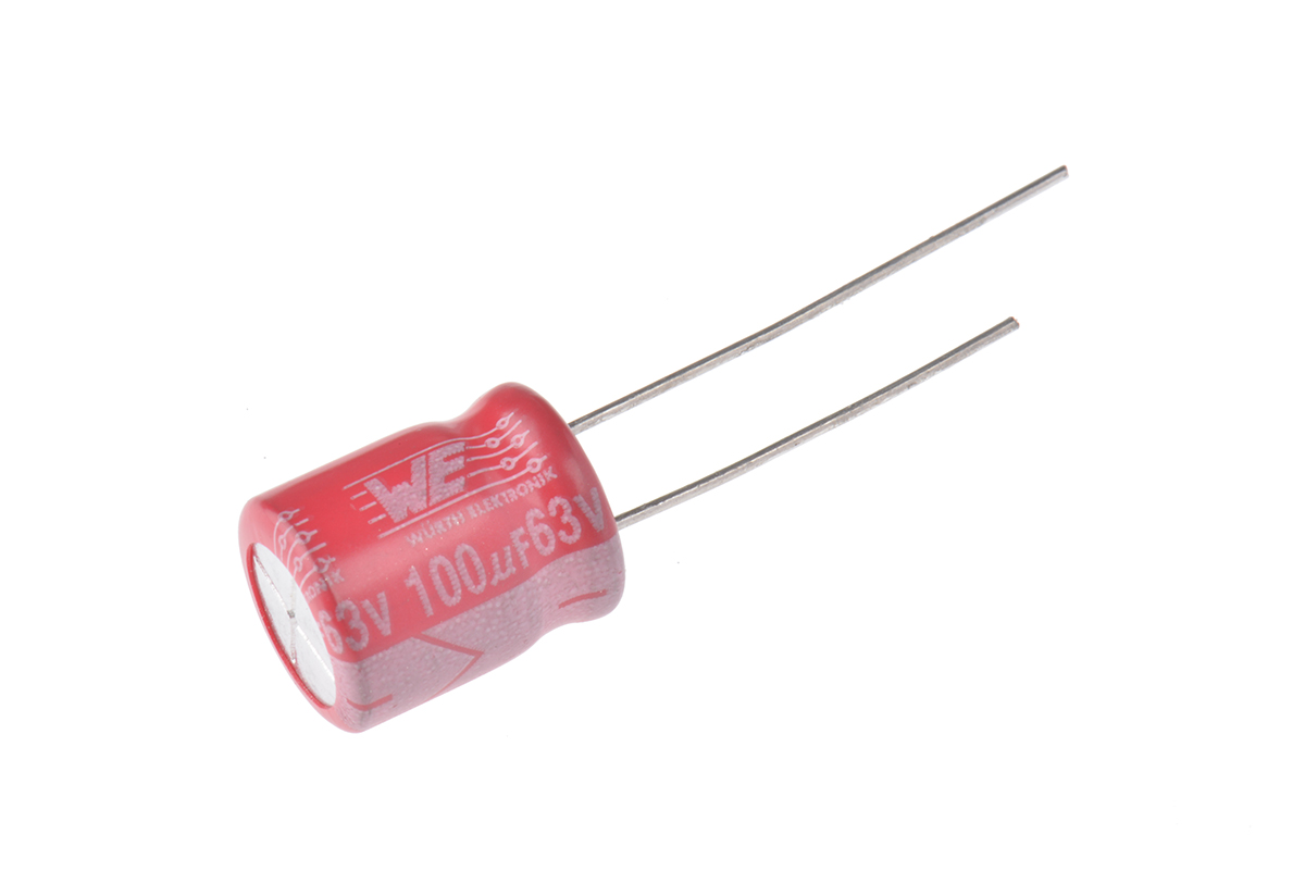 Wurth Elektronik 100μF Aluminium Electrolytic Capacitor 63V dc, Radial, Through Hole - 860080775013