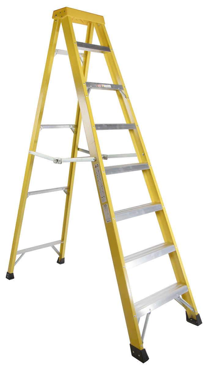 RS PRO Fibreglass 8 steps Step Ladder, 2.1m platform height