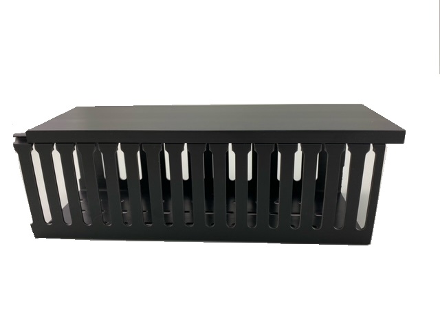 RS PRO Black Slotted Panel Trunking - Open Slot, W100 mm x D75mm, L2m, PVC