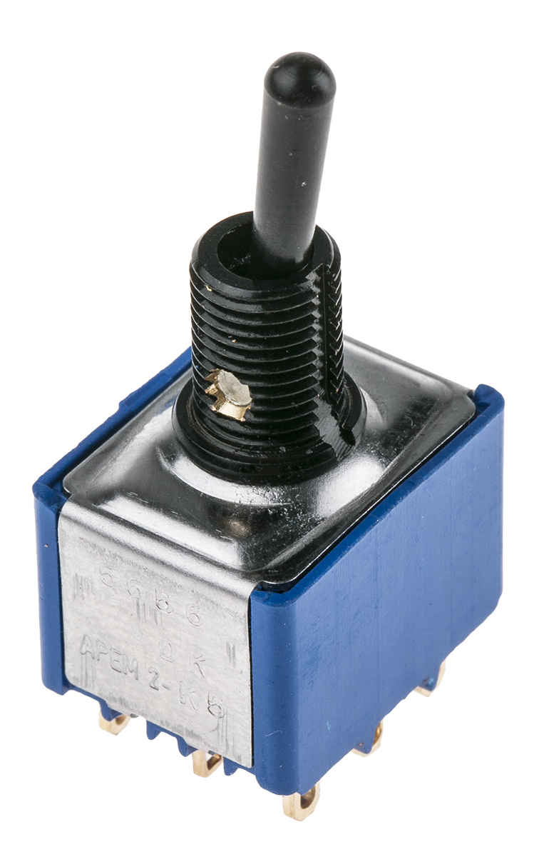 APEM Toggle Switch, Panel Mount, On-On, 3PDT, Solder Lug Terminal, 30V dc