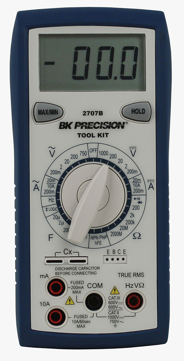 BK Precision BK2707B Handheld Digital Multimeter, True RMS, 10A ac Max, 10A dc Max, 750V ac Max