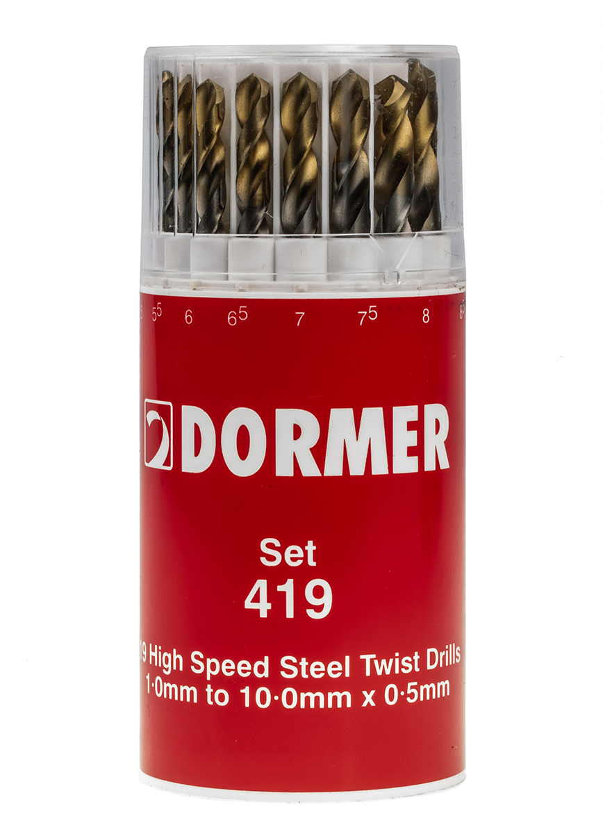 Dormer 19-Piece Twist Drill Bit Set for Multi-Material, 10mm Max, 1mm Min, HSS-TiN Bits