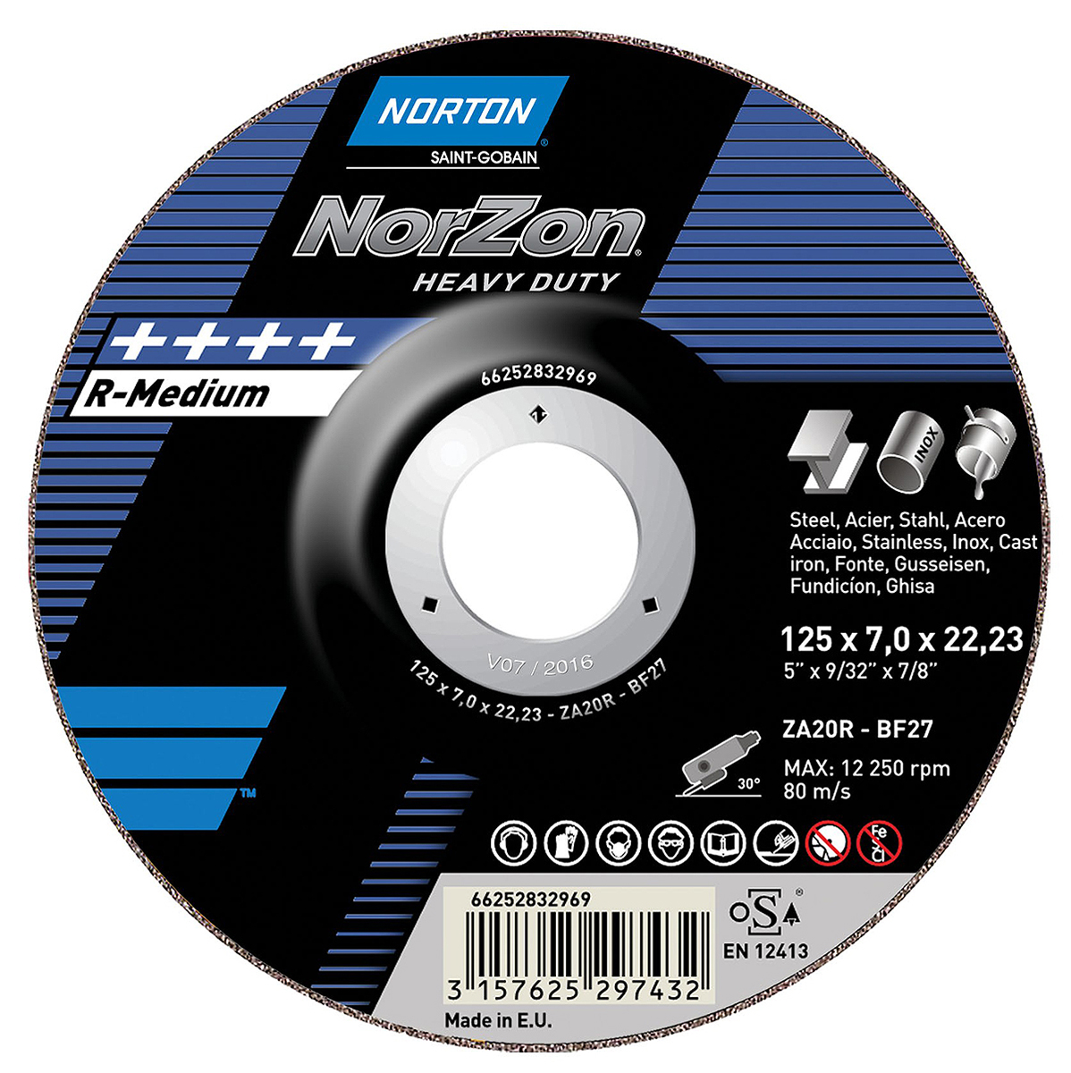 Norton Grinding Disc Zirconium Grinding Disc, 180mm x 7mm Thick, P24 Grit, 5 in pack