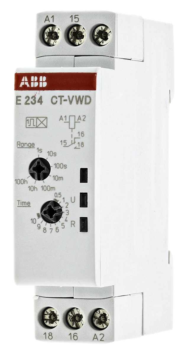 ABB DIN Rail Mount Timer Relay, 240V, 1-Contact, 0.05 → 360000s, 1-Function, SPDT