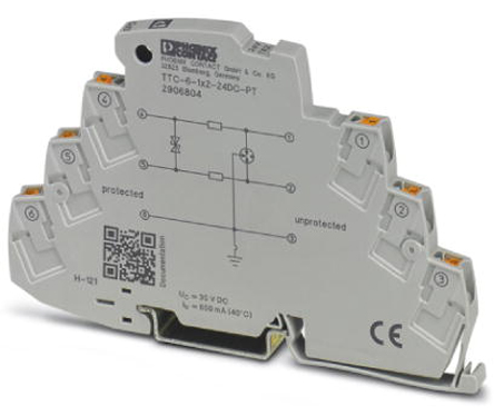 Phoenix Contact, TTC-6-1X2-24DC-PT Surge Protector 30 V dc Maximum Voltage Rating 10kA Maximum Surge Current Surge