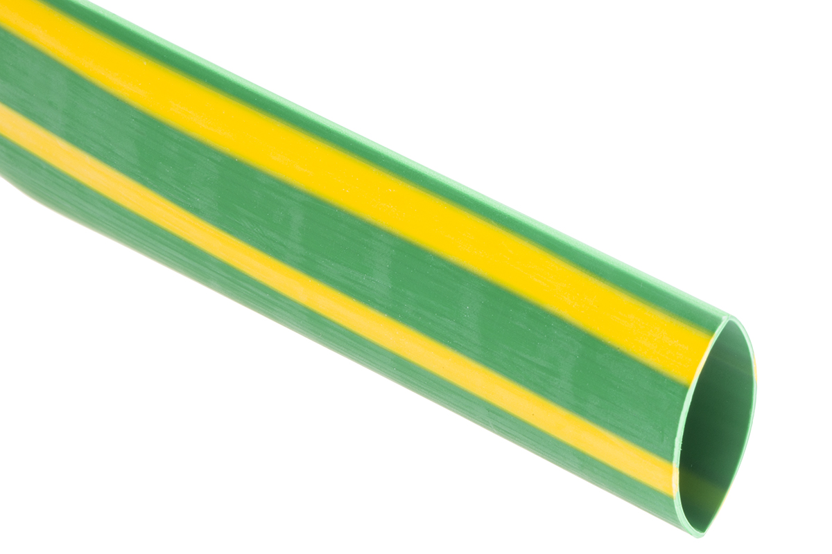 RS PRO Halogen Free Heat Shrink Tubing, Green/Yellow 9.5mm Sleeve Dia. x 1.2m Length 2:1 Ratio