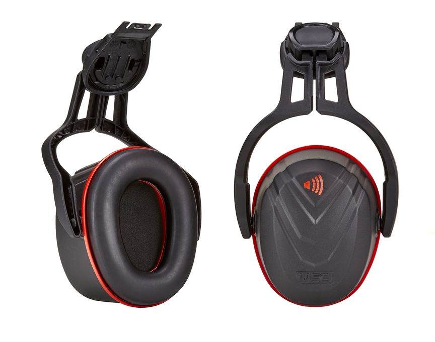 MSA Safety V-Gard Ear Shells with Helmet Attachment, 36dB, Black, Red
