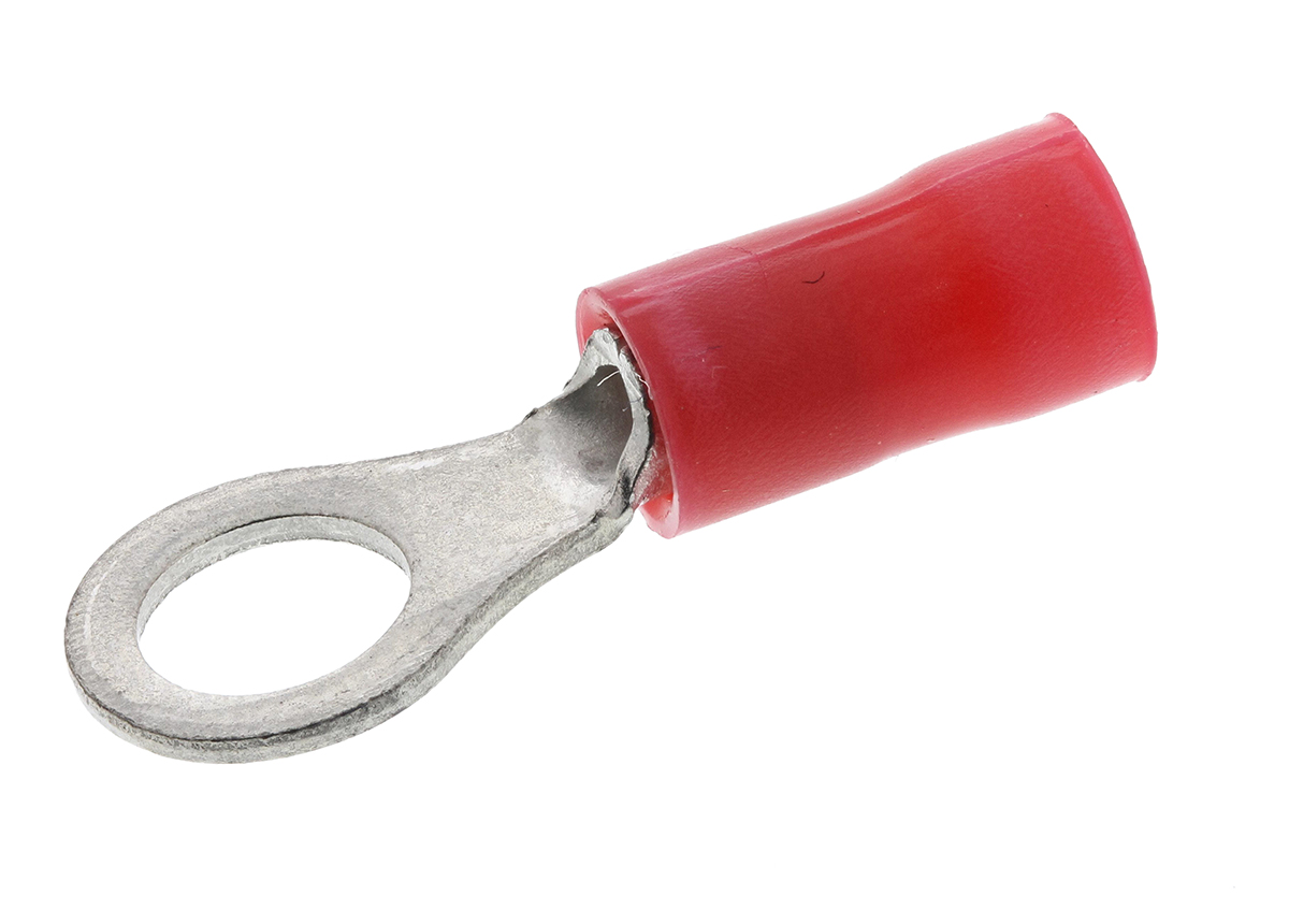 TE Connectivity, PLASTI-GRIP Insulated Ring Terminal, M5 Stud Size, 0.26mm² to 1.6mm² Wire Size, Red