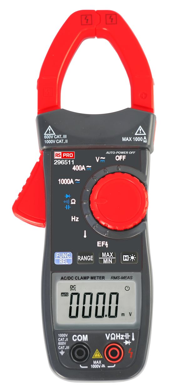 RS PRO Clamp Meter, 1000A dc, Max Current 1000A ac CAT II 1000V With UKAS Calibration