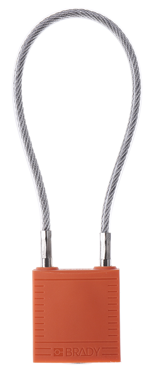 Brady Orange 1-Lock Rugged Reinforced Nylon Body with Sheathed Steel Cable Keyed Padlocks & Safety Padlocks, 4.7mm
