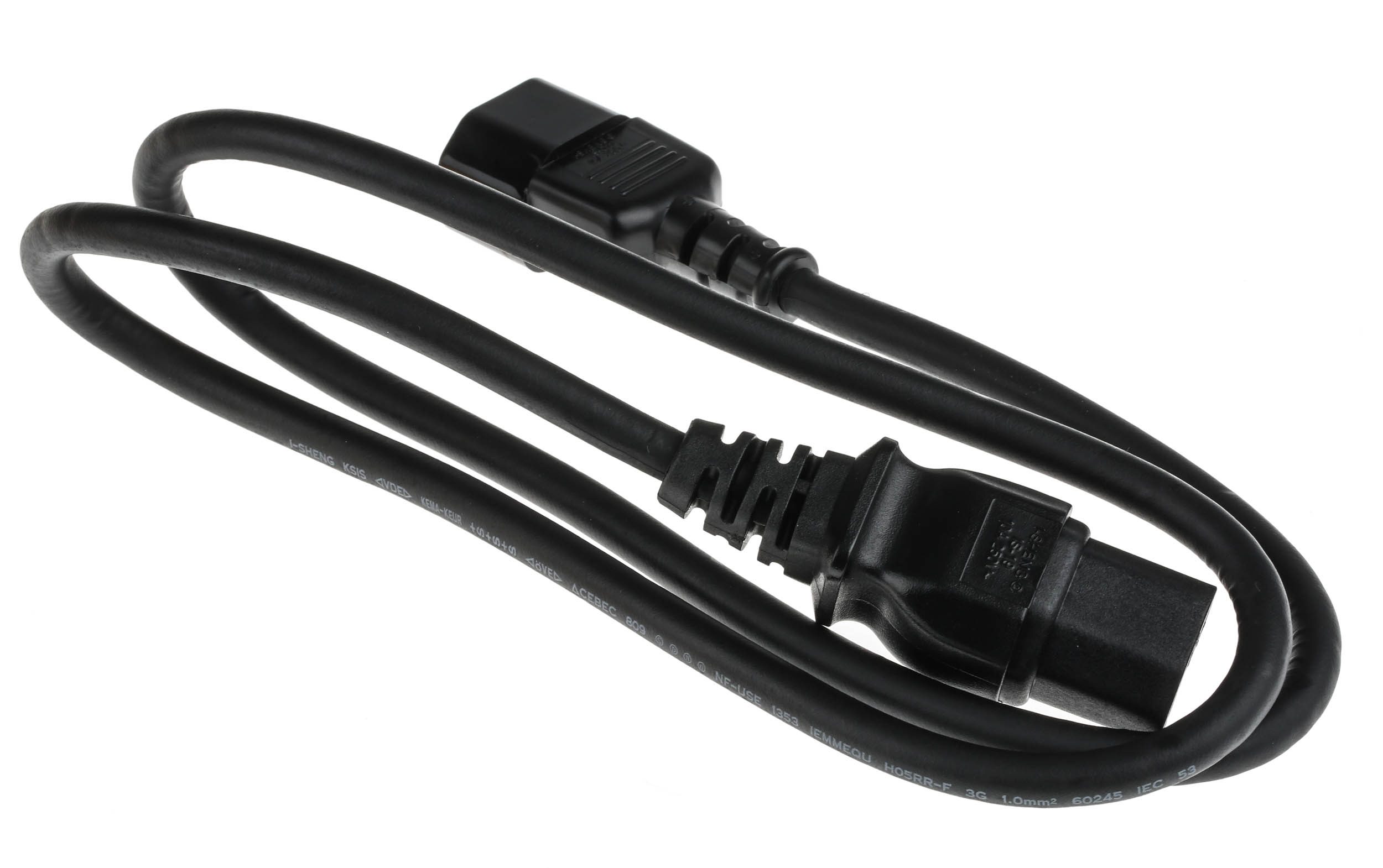 RS PRO Straight IEC C15 Socket to Straight IEC C14 Plug Power Cord, 1m