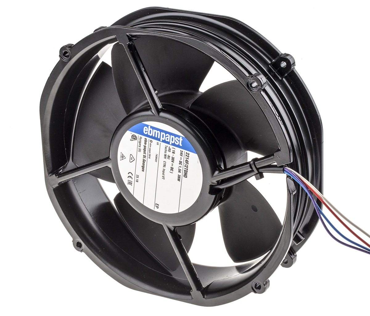 ebm-papst 2200 FTD Series Axial Fan, 24 V dc, DC Operation, 790m³/h, 41W, 200 x 50.8mm