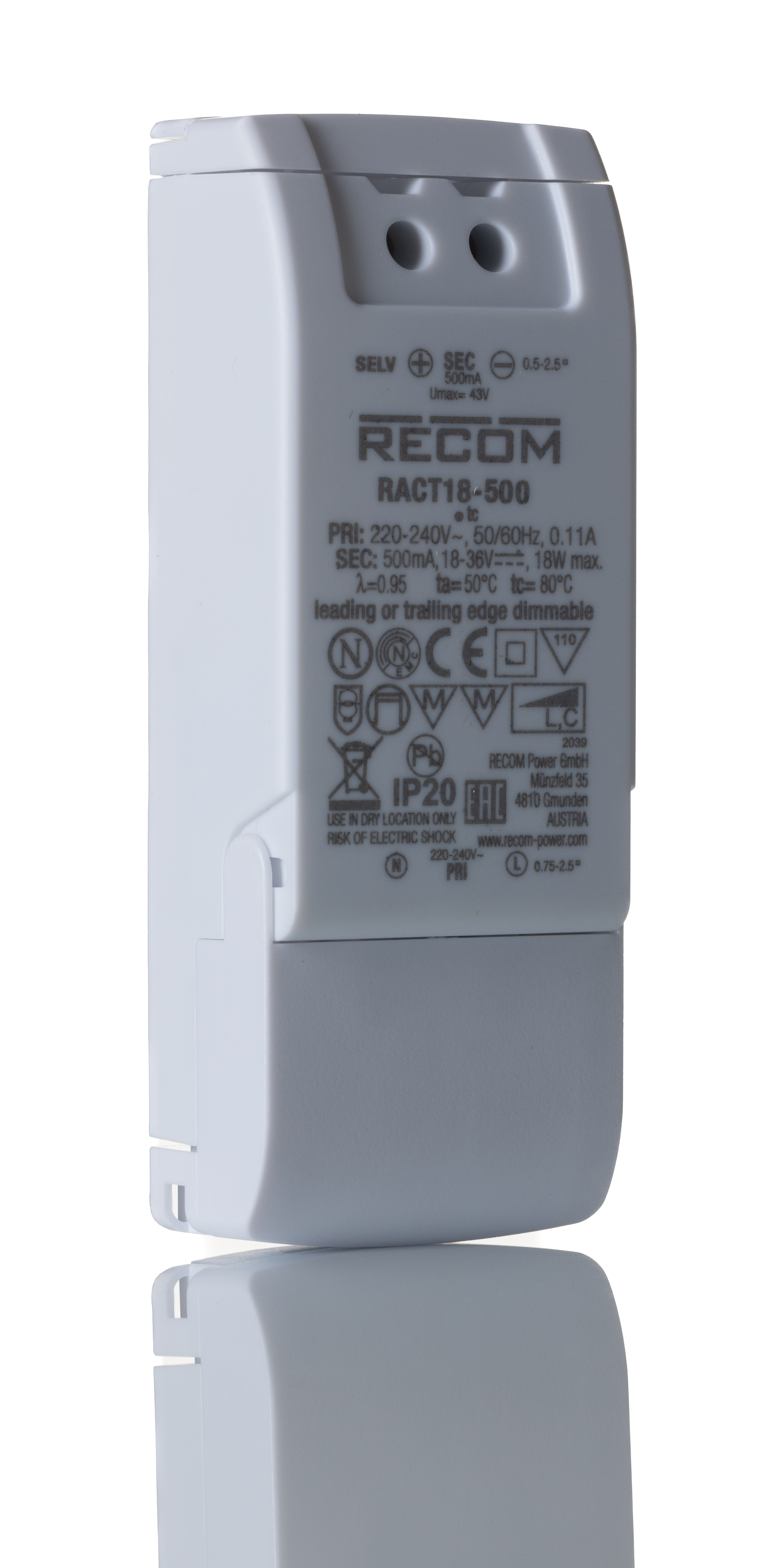 Recom LED Driver, 18 → 36V dc Output, 18W Output, 500mA Output, Constant Current Dimmable