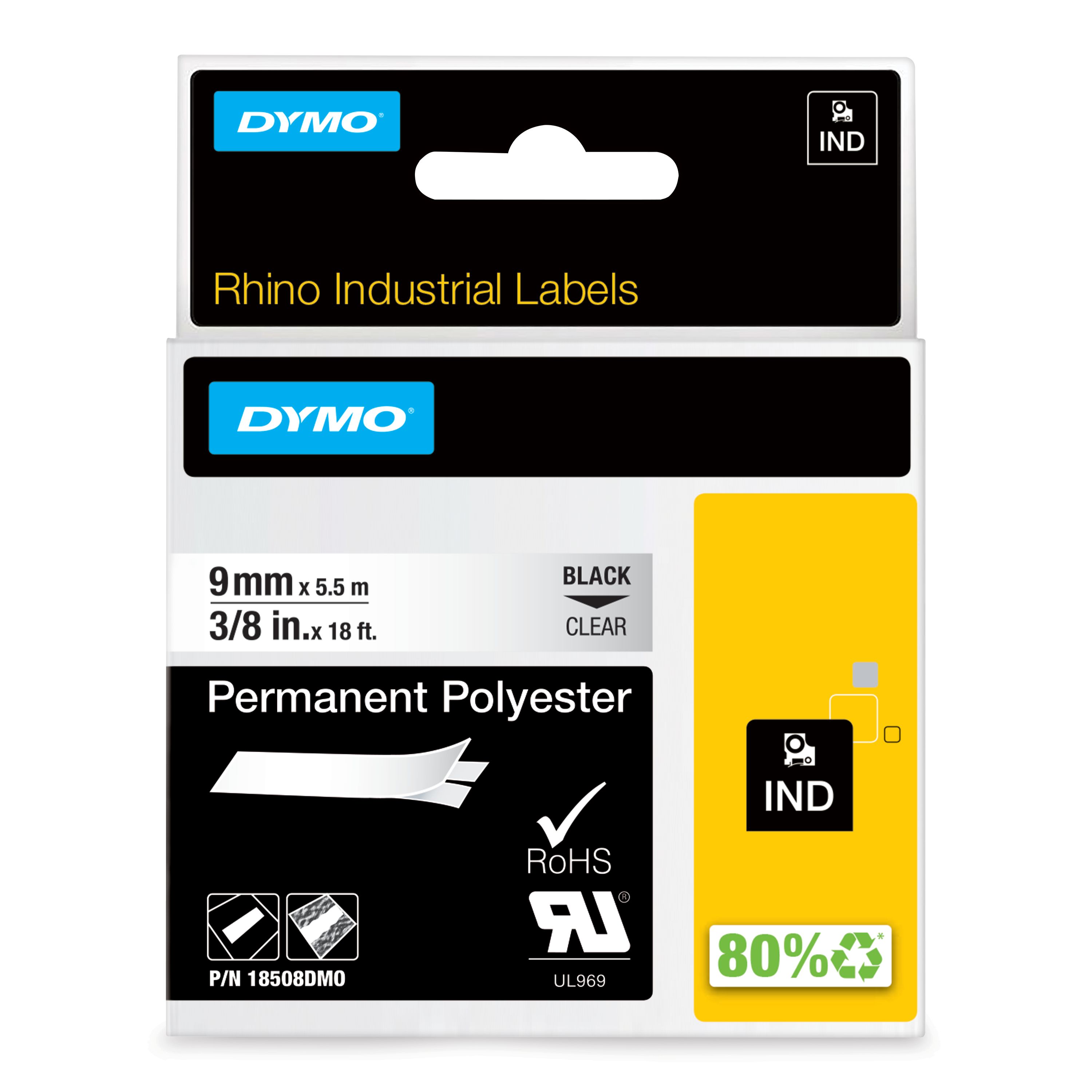 Dymo Black on Clear Label Printer Tape, 5.5 m Length, 9 mm Width