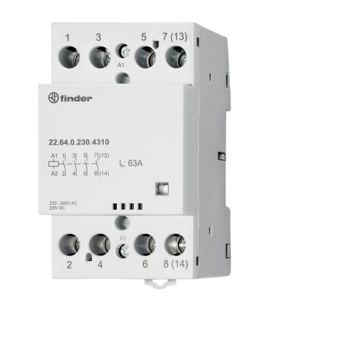 Finder 22 Contactor, 240 V ac Coil, 4-Pole, 63 A