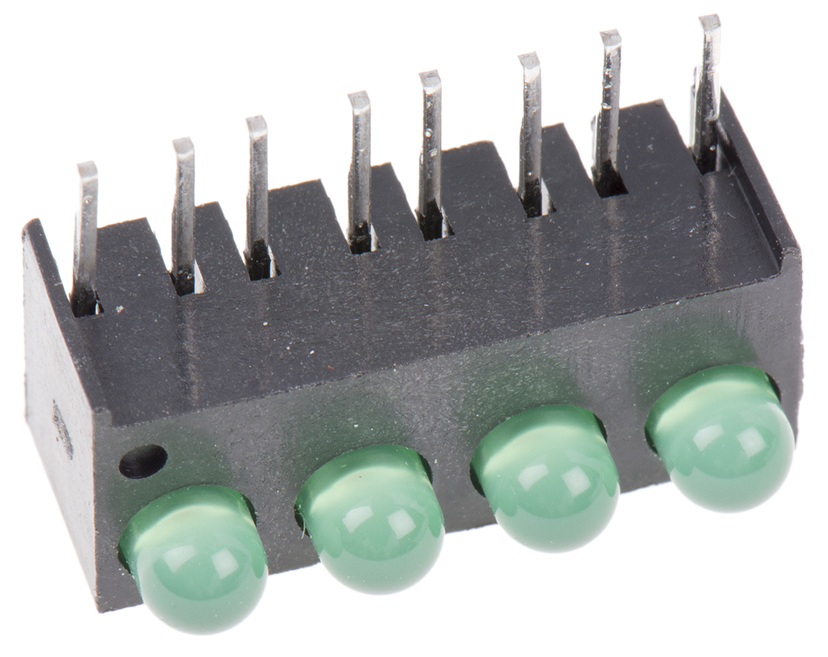Dialight 551-0207-004F, Green Right Angle PCB LED Indicator, 4 LEDs, Through Hole 2.1 V