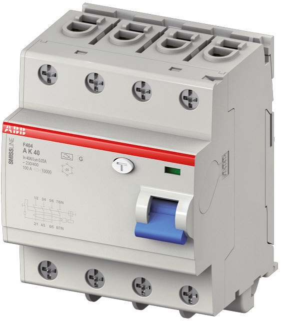 ABB F404 RCCB, 63A, 3+N Pole, 30mA, Type A