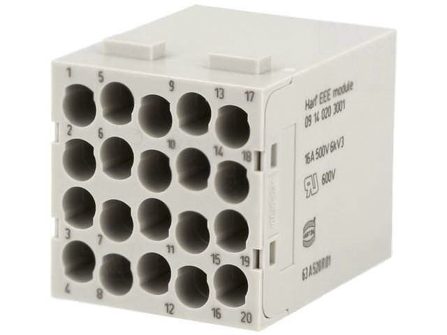 HARTING Heavy Duty Power Connector Module, 16A, Male, Han-Modular Series, 20 Contacts