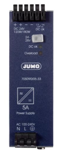 Jumo variTRON DIN Rail Power Supply, 100→200V ac ac Input, 24V dc dc Output, 5 → 4.5A Output, 120W