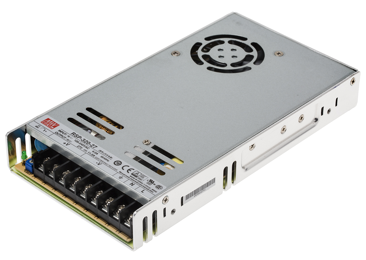MEAN WELL Switching Power Supply, RSP-320-27, 27V dc, 11.9A, 321W, 1 Output, 124 → 370 V dc, 88 → 264 V