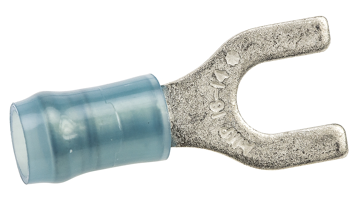 TE Connectivity PIDG Insulated Crimp Spade Connector, 1.25mm² to 2mm², 16AWG to 14AWG, M5 Stud Size Nylon, Blue