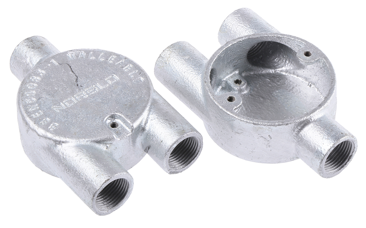 RS PRO Y Box, Conduit Fitting, 20mm Nominal Size, M4, Steel, Silver