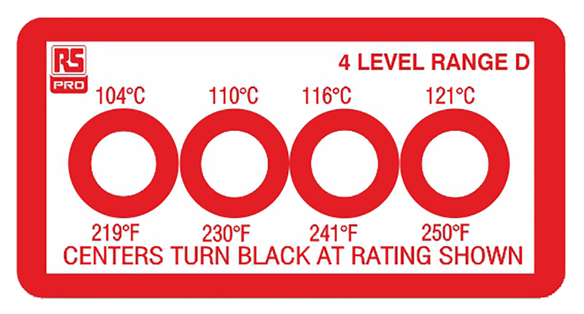RS PRO Non-Reversible Temperature Sensitive Label, 104°C to 121°C, 4 Levels