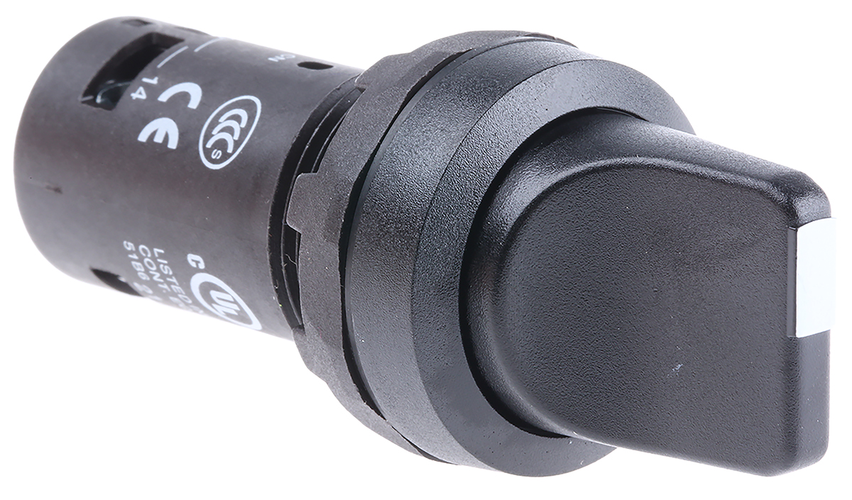 ABB Short Handle Black Selector Switch - 22mm Cutout Diameter 2 Positions